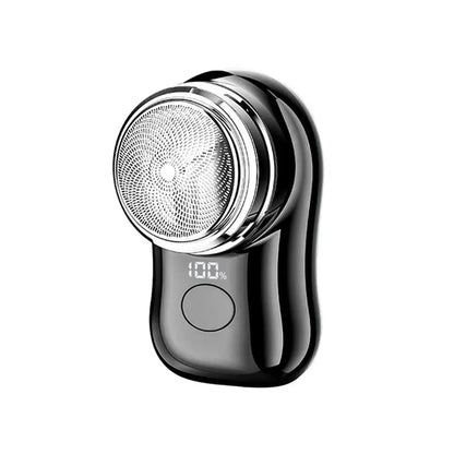 Rechargeable electric shaver for men featuring sleek stainless steel blade and digital battery indicator.