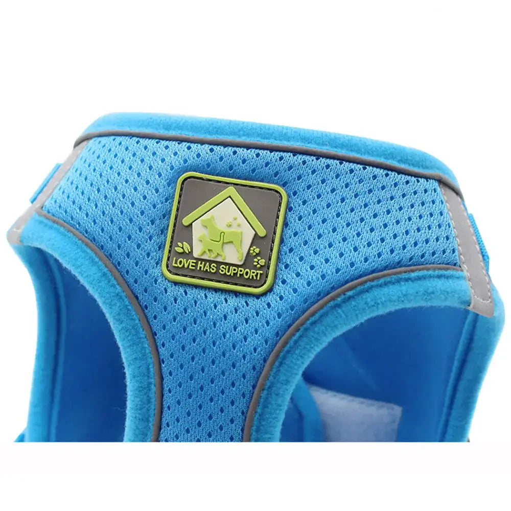 Pet Harness And Leash Set Adjustable Breathable Escape Proof Vest Reflective Collar For Dogs And Cats blue breathable escape-proof vest with reflective trim