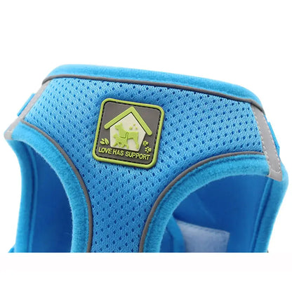 Pet Harness And Leash Set Adjustable Breathable Escape Proof Vest Reflective Collar For Dogs And Cats blue breathable escape-proof vest with reflective trim