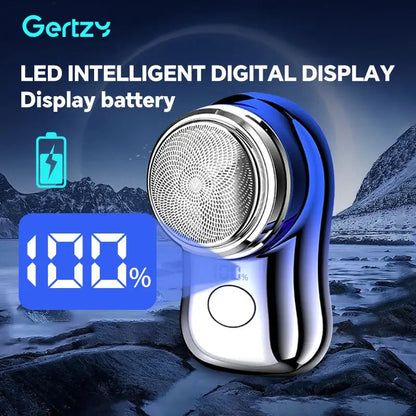 Rechargeable electric shaver for men with LED intelligent digital display showing battery level at 100%.