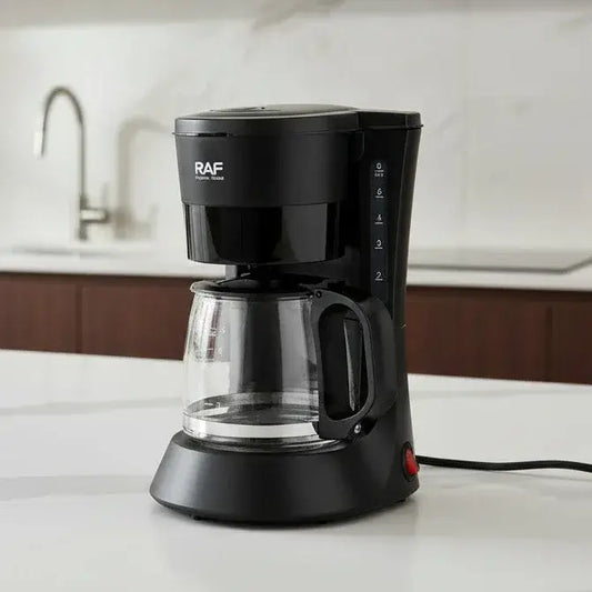 Coffee Maker - Space-Saving Design For Small Kitchens And Dorm Rooms + Reusable Filter And Hot Plate, compact black drip coffee maker on countertop