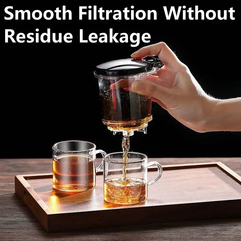 Glass Teapot 1L – Rich Aroma + One-Click Filter System pouring clear tea with one-click filter preventing residue leakage