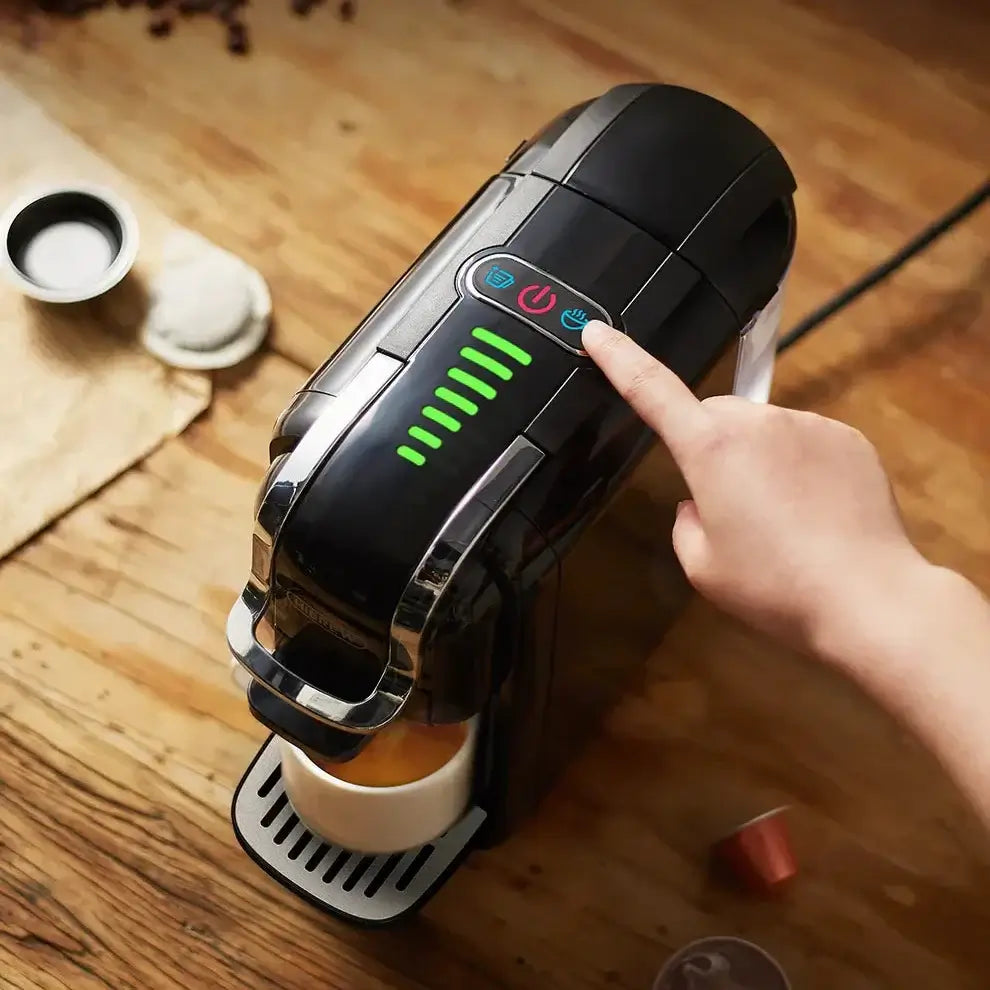 Fresh Coffee in Seconds – Nespresso & Dolce Gusto Compatible: HiBREW 5‑in‑1 capsule coffee machine brewing espresso with crema