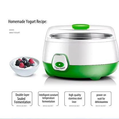 Automatic Yogurt Maker – Creamy, Silky Yogurt Texture + 1L Stainless Steel Liner compact green 1L stainless steel liner yogurt machine
