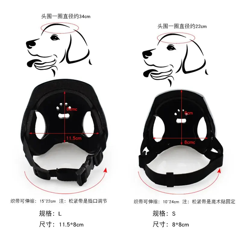 Pet Helmet – Bump-Proof Outdoor Head Protection + PU Outer Shell black adjustable size chart for dogs and cats, ventilated EVA padding