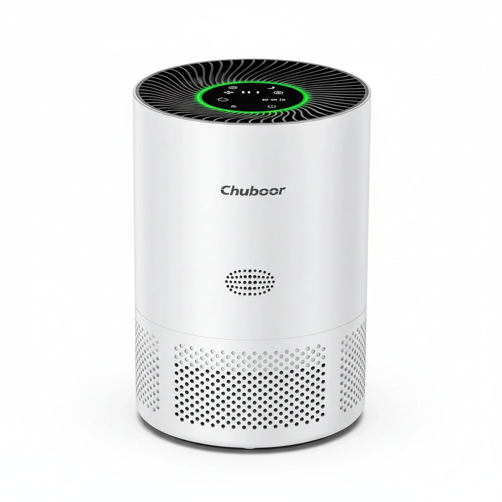 Chuboor PJ01 Compact HEPA Air Purifier, the best compact air purifier for allergies and pet hair, quiet and powerful.