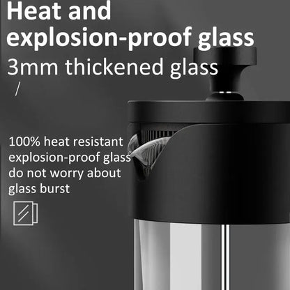 French Press - Bold Flavor + Heat Resistant Borosilicate Glass, 3mm thick heat‑resistant borosilicate glass French press, 350/600/1000ml