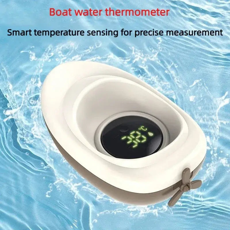 Digital baby bath thermometer with smart temperature sensing for safe infant baths in water.