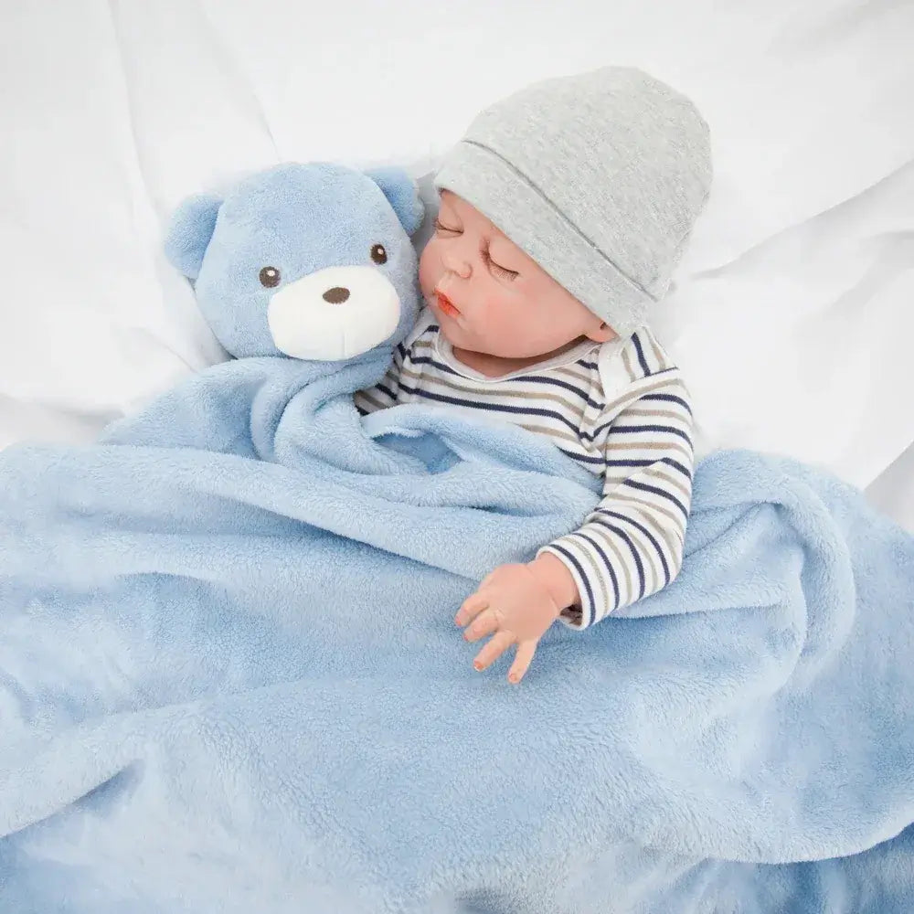 Baby Blanket – All-Season Comfort With Ultra-Soft Skin-Friendly Feel For Sensitive Baby Skin + Coral Velvet, blue plush swaddle with teddy for newborn