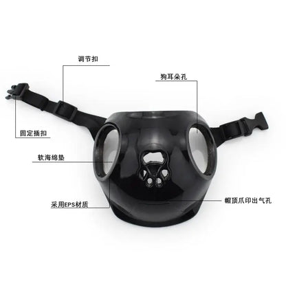 Pet Helmet – Bump-Proof Outdoor Head Protection + PU Outer Shell, black ventilated pet helmet with adjustable straps