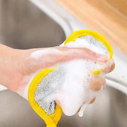 Sponge Scourers – Mess-Free Everyday Cleaning + Dual-Sided Design showing hand scrubbing with foam