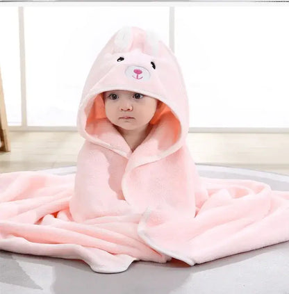Baby Bath Towel – Luxuriously Ultra-Soft For Delicate Baby Skin + Hooded Design, 80x80 cm - pink hooded baby towel with animal face wrapped newborn