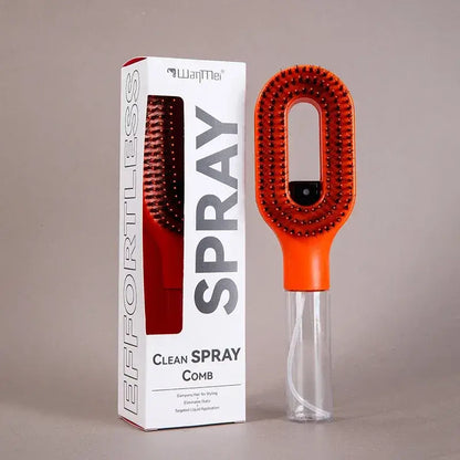 2-in-1 Spray Comb – Pain-Free Detangling for Smooth Hair orange spray comb with integrated bottle and scalp massager