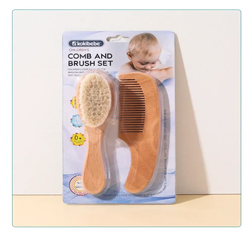 Newborn Hair Brush – Gentle On Delicate Scalp + Soft Goat Bristles, Wooden Construction - baby brush and comb set in packaging