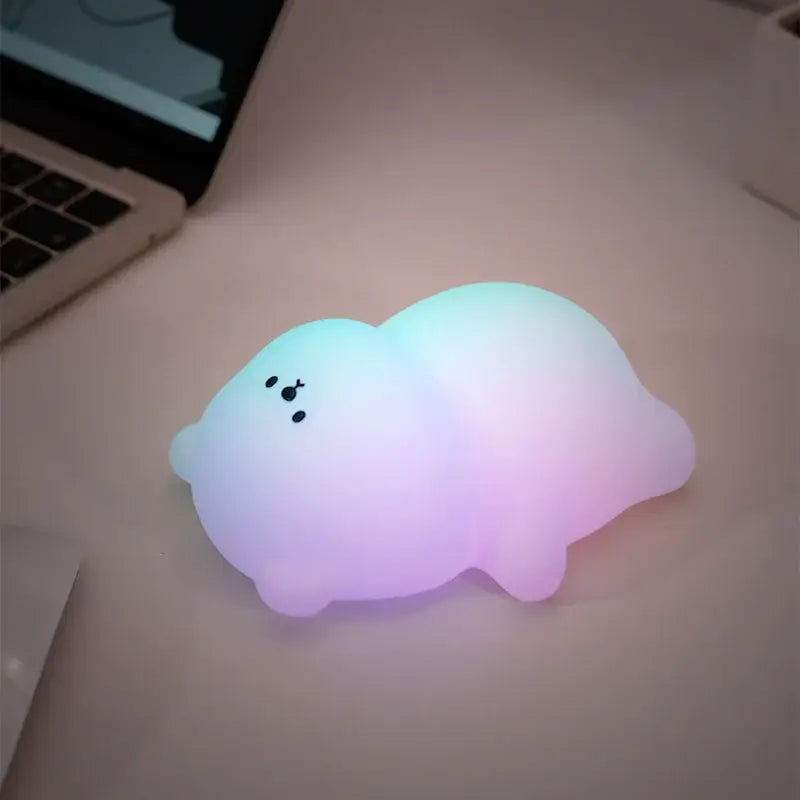 Panda LED Night Light USB Rechargeable Touch Lamp with Timer Settings glowing pastel panda on bedside table, touch-activated night light for kids