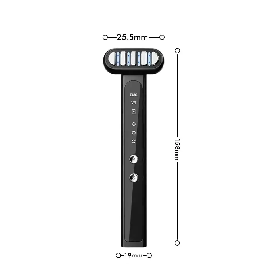 Red Light Therapy Wand for Face & Anti-Aging Device showing dimensions and controls for personalized skincare use.