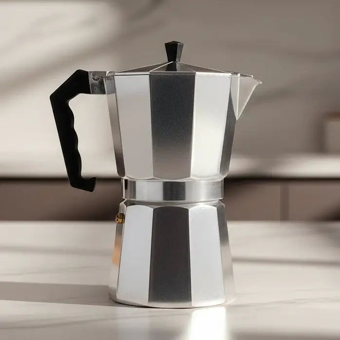 Moka Pot – Café-Quality Espresso At Home, Daily Brew Convenience + 600ml Capacity stainless steel octagonal moka pot on kitchen counter