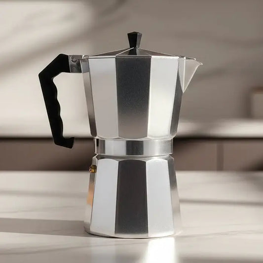 Moka Pot – Café-Quality Espresso At Home, Daily Brew Convenience + 600ml Capacity stainless steel octagonal moka pot on kitchen counter