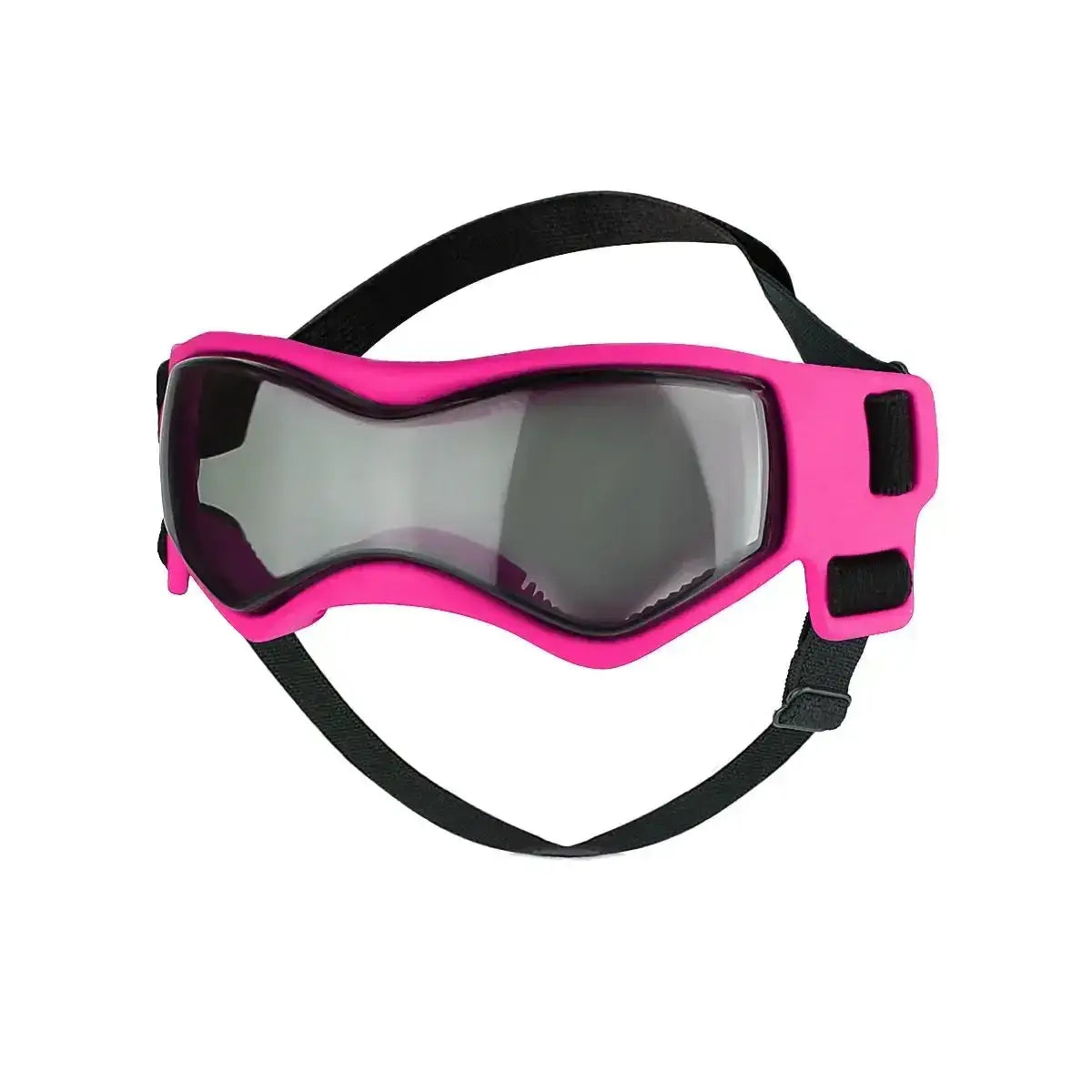 UV Protection Dog Adjustable Sunglasses For Outdoors in pink with adjustable straps for small to medium pets.