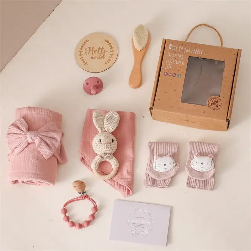 Baby Bath Set Blanket Wooden Brush Newborn Milestones Monthly Cards Bath Toys for Babies Infant Photograph Props Birth Gifts Box by Inovia Store