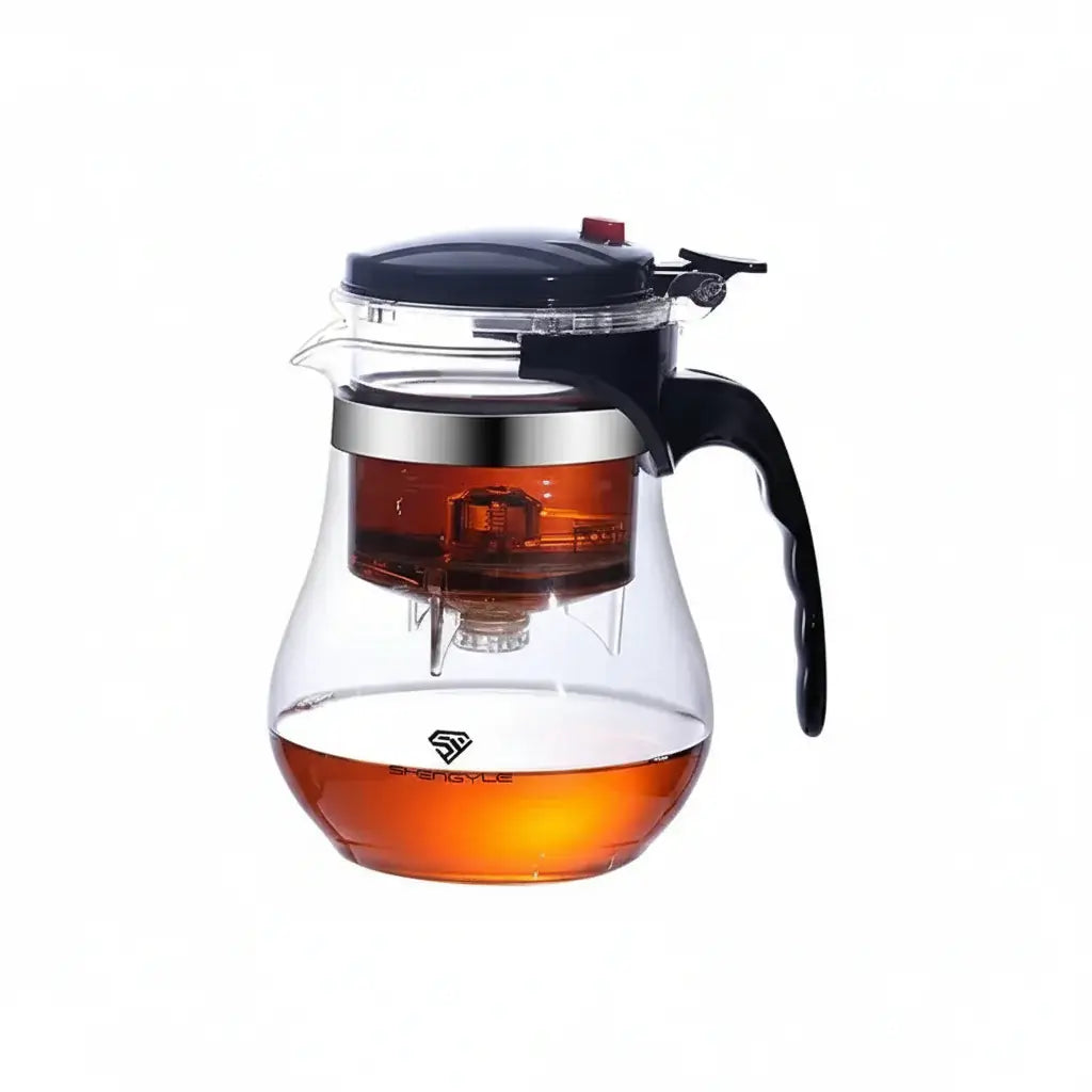 Glass Teapot 1L – Rich Aroma + One-Click Filter System, heat-resistant clear teapot with built-in one-click filter