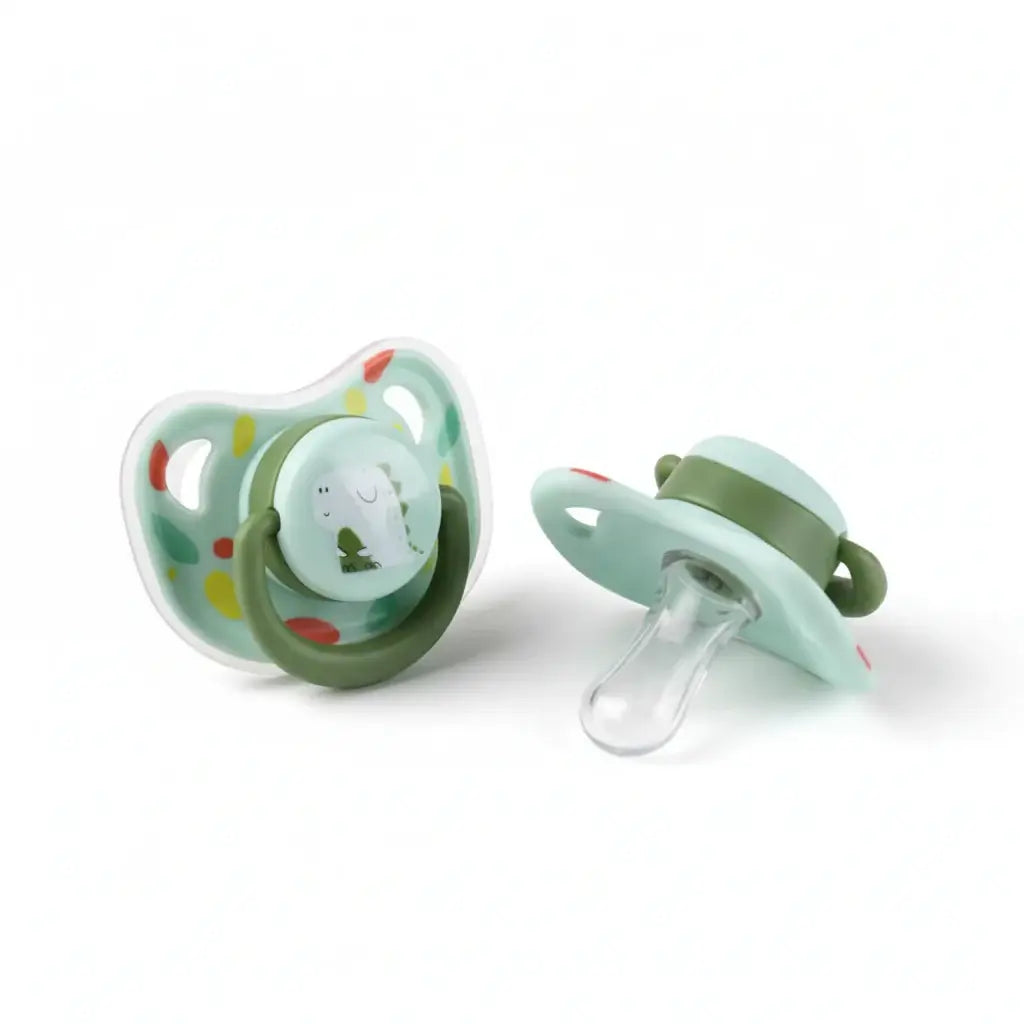 Baby Pacifier Silicone Standard Mouth BPA-Free For Newborns – Mess-Free On-The-Go + Portable Box green silicone two-pack with travel case