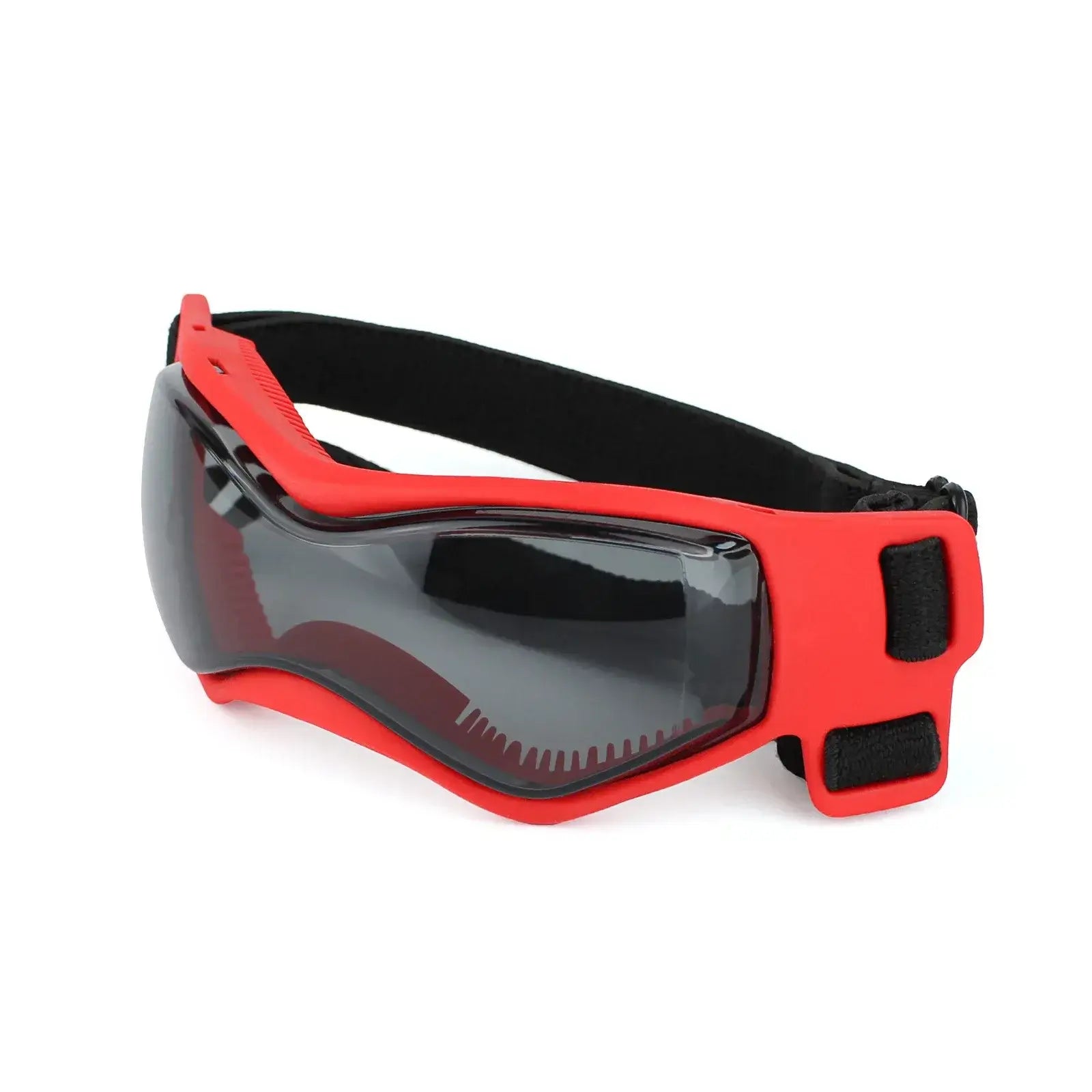 UV Protection Dog Adjustable Sunglasses For Outdoors with curved design and adjustable straps for pet eye protection.