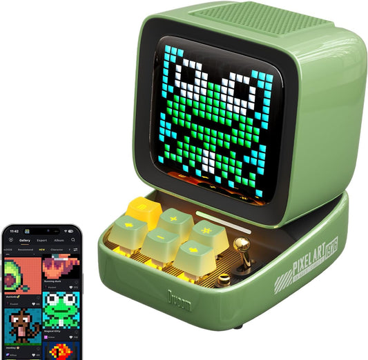 Ditoo Programmable Pixel Art Led-Bluetooth-Speaker Showing-Clock Emoji DIY Design for Home Wedding Party Decoration with Wireless App Control (Green)