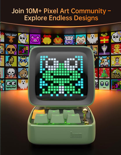 Ditoo Programmable Pixel Art Led-Bluetooth-Speaker Showing-Clock Emoji DIY Design for Home Wedding Party Decoration with Wireless App Control (Green)