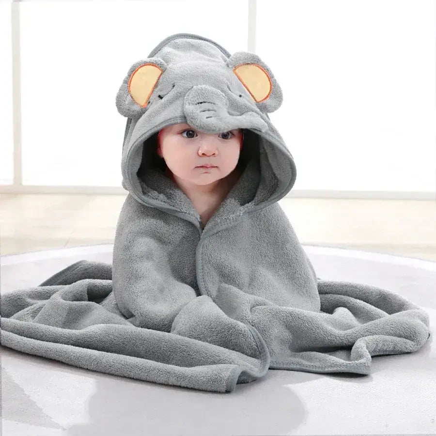 Baby Bath Towel – Gentle On Delicate Baby Skin For Soft, Snug Comfort + Plush Fabric - gray elephant hooded towel wrapped baby