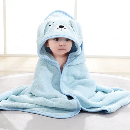 Baby Bath Towel – Gentle On Delicate Baby Skin For Soft, Snug Comfort + Plush Fabric - blue cuddly animal hooded towel on baby