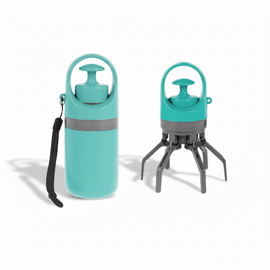 No Touch Dog Pooper Scooper – Pocket-Sized Cleanup Tool for easy waste collection, featuring a dog poop picker upper in turquoise.